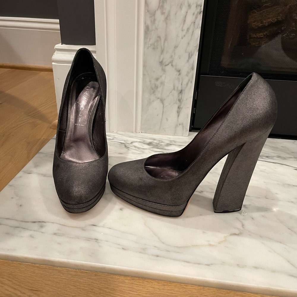 Casadei Metallic Gray Platform Heels